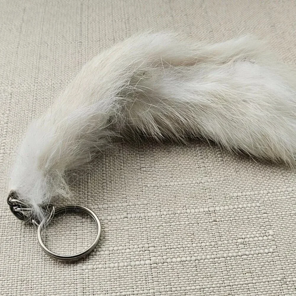 Real White Fur Hair Key chain Handmade Keys Holder White Keychain